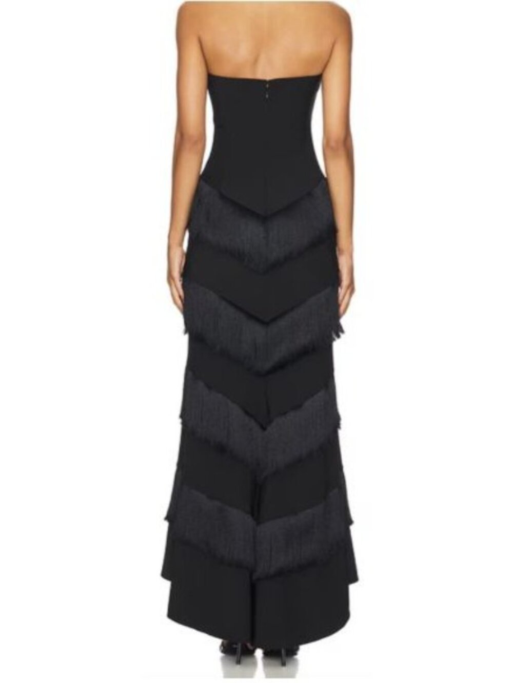 New House Of Harlow 1960 Black Strapless Fringe Maxi Dress Womens Sz Small - Picture 3 of 8